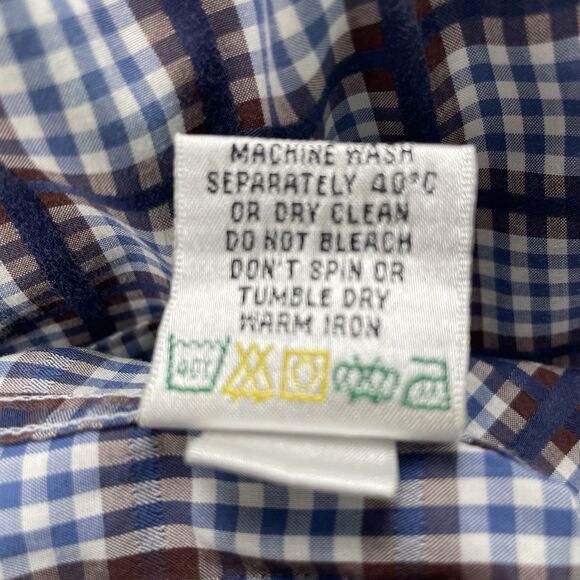 Bugatchi Mens Windowpane Plaid Long Sleeve Button Up Blue Brown- M - Picture 13 of 15